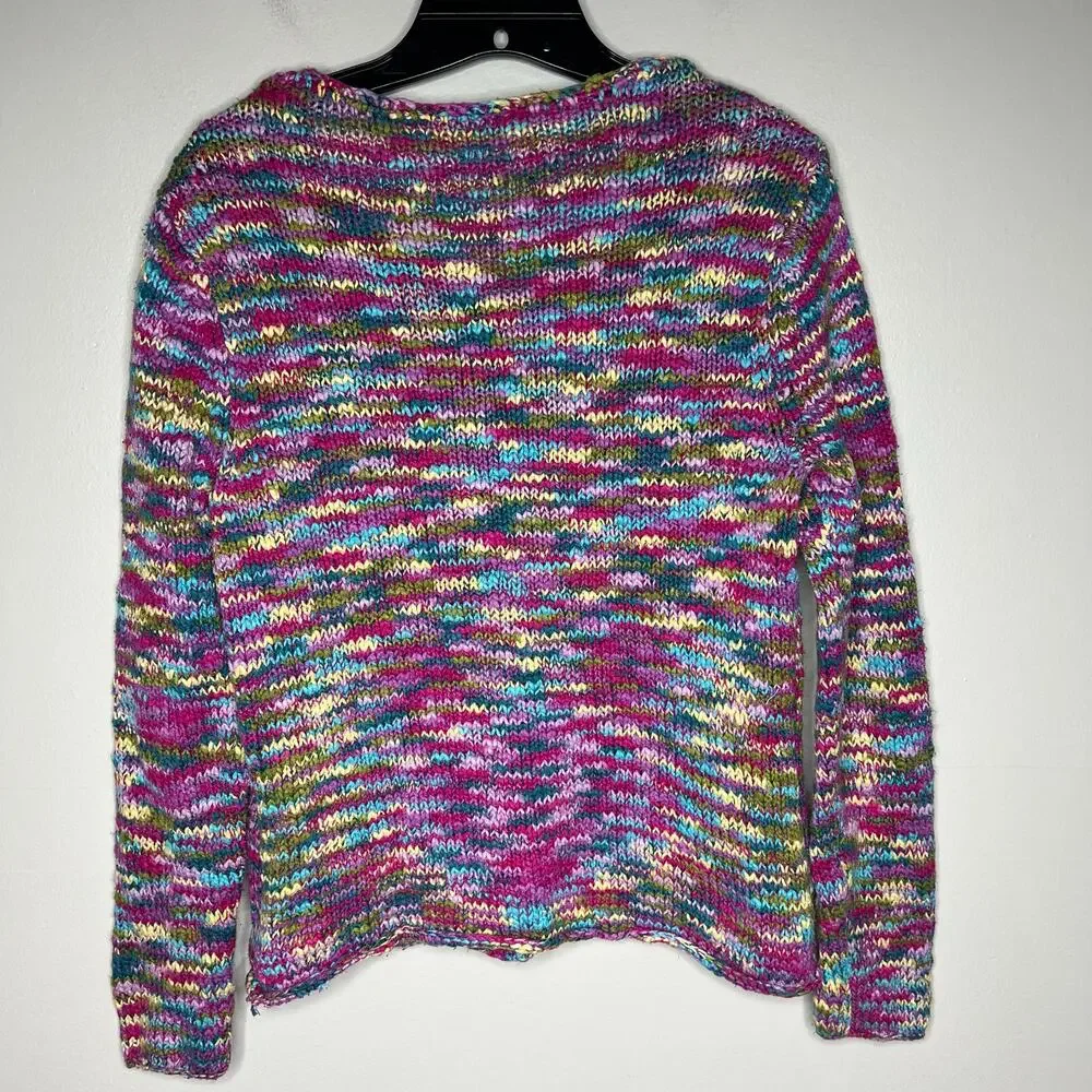 VTG Talbots Petite S‎ Rainbow Cardigan Sweater Artsy Marled Knit Y2K Granny Boho